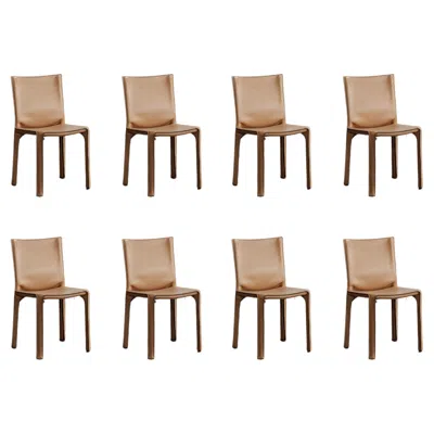 Pre-owned Mario Bellini "cab 412” Chairs For Cassina, Natural Leather, 1978, Set Of 8 In Brown