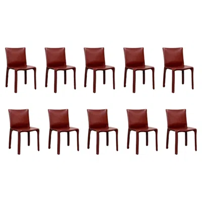 Pre-owned Mario Bellini "cab 412” Chairs For Cassina, Russian Red Leather, Set Of 10