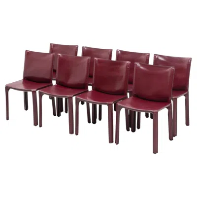 Pre-owned Mario Bellini Cab 412 Sidechairs For Cassina, Bordeaux Red, Set Of 8 In Brown