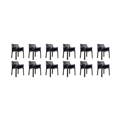 Pre-owned Mario Bellini "cab 413" Chairs For Cassina, Black Leather, 1977, Set Of 12