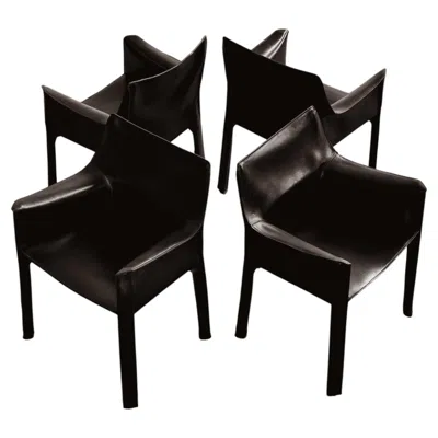 Pre-owned Mario Bellini "cab 413" Chairs For Cassina, Black Leather, 1977, Set Of 4