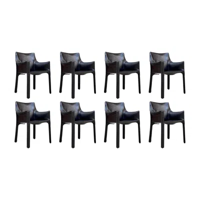 Pre-owned Mario Bellini "cab 413" Chairs For Cassina, Black Leather, 1977, Set Of 8