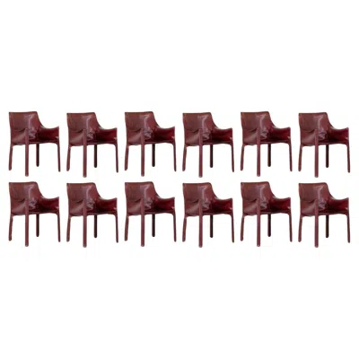 Pre-owned Mario Bellini "cab 413” Chairs For Cassina, Bordeaux Leather, 1977, Set Of 12 In Brown