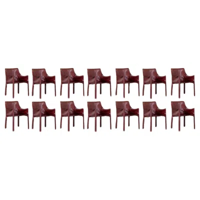 Pre-owned Mario Bellini "cab 413” Chairs For Cassina, Bordeaux Leather, 1977, Set Of 14 In Brown