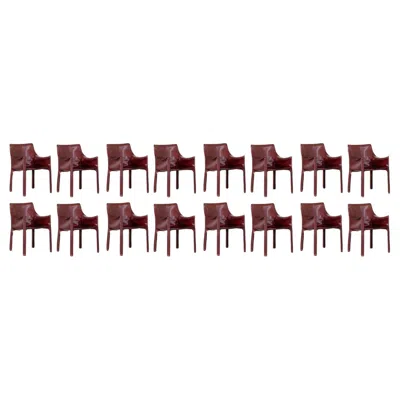 Pre-owned Mario Bellini "cab 413” Chairs For Cassina, Bordeaux Leather, 1977, Set Of 16 In Brown