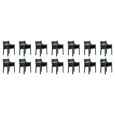Pre-owned Mario Bellini "cab 413” Chairs For Cassina, Dark Green Leather, 1977, Set Of 14