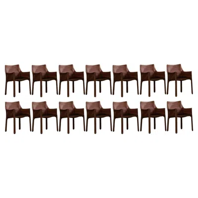 Pre-owned Mario Bellini "cab 413” Chairs For Cassina, Hazelnut Leather, 1977, Set Of 14 In Black