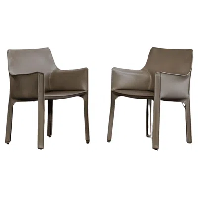 Pre-owned Mario Bellini “cab 413” Chairs For Cassina, Ivory Leather, 1977, Set Of 2 In White
