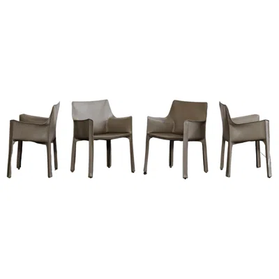 Pre-owned Mario Bellini “cab 413” Chairs For Cassina, Ivory Leather, 1977, Set Of 4 In White