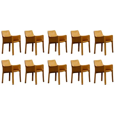 Pre-owned Mario Bellini "cab 413” Chairs For Cassina, Mustard Leather 1977, Set Of 10 In Yellow