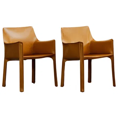 Pre-owned Mario Bellini "cab 413” Chairs For Cassina, Mustard Leather, 1977, Set Of 2 In Yellow