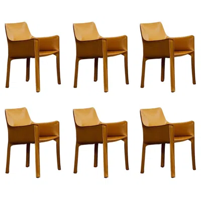 Pre-owned Mario Bellini "cab 413” Chairs For Cassina, Mustard Leather, 1977, Set Of 6 In Yellow