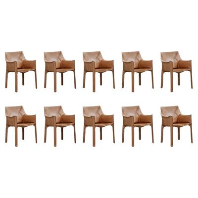 Pre-owned Mario Bellini "cab 413� Chairs For Cassina, Natural Leather, 1977, Set Of 10 In Brown