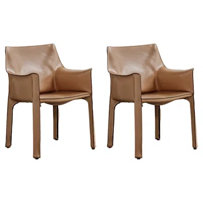 Pre-owned Mario Bellini "cab 413” Chairs For Cassina, Natural Leather, 1977, Set Of 2 In Brown