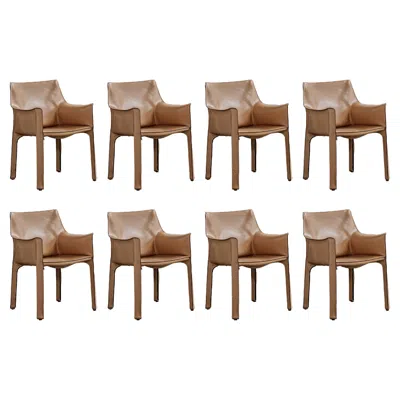 Pre-owned Mario Bellini "cab 413” Chairs For Cassina, Natural Leather, 1977, Set Of 8 In Brown