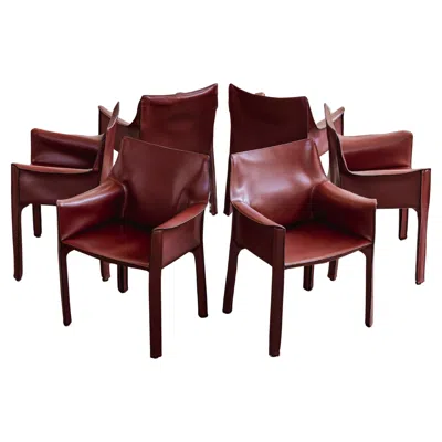 Pre-owned Mario Bellini “cab 413” Chairs For Cassina, Russian Red Leather, 1977, Set Of 6