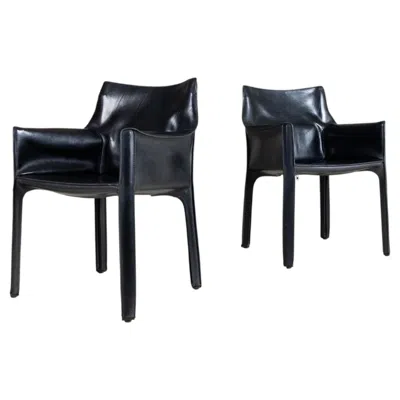 Pre-owned Mario Bellini Cab 413  Cassina Chairs, 1970, Set Of 2 In Black