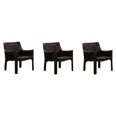 Pre-owned Mario Bellini “cab” 414 Chairs For Cassina, Black Leather, 1977, Set Of 3