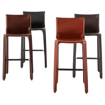 Pre-owned Mario Bellini Cab Stool 410 Set Of Four, Leather, Mid-century Modern In Brown