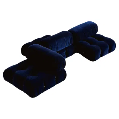 Pre-owned Mario Bellini "camaleonda" Sofa For B&b Italia, Blue Velvet, 1970, Set Of 3
