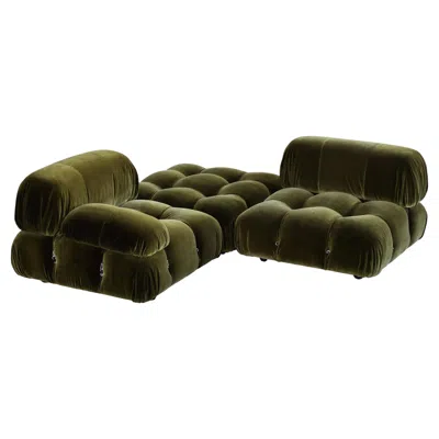 Pre-owned Mario Bellini "camaleonda" Sofa For B&b Italia, Green Velvet, 1970, Set Of 3