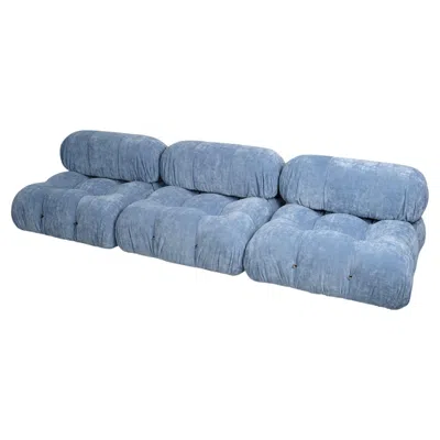 Pre-owned Mario Bellini Camaleonda Sofa For B&b Italia, Sky Blue Velvet, 1972, Set Of 3