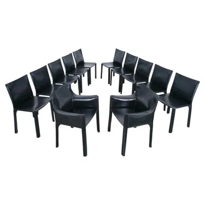 Pre-owned Mario Bellini Cassina Cab 412 + Cab 413 - 12 Black Leather Dining Chairs, 1980