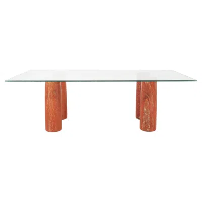 Pre-owned Mario Bellini Colonnato Persian Red Travertine Glass Dining Table