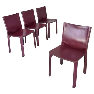 Pre-owned Mario Bellini For Cassina Cab 412 Chairs In Burgundy Leather, Set Of 4, 1970s�80s In Red
