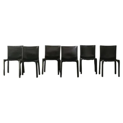 Pre-owned Mario Bellini For Cassina Set Of 6 Chairs "cab T4" In Black Leather, Italy 1970s