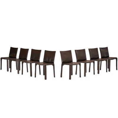 Pre-owned Mario Bellini For Cassina Set Of Eight 'cab' Dining Chairs In Brown Leather