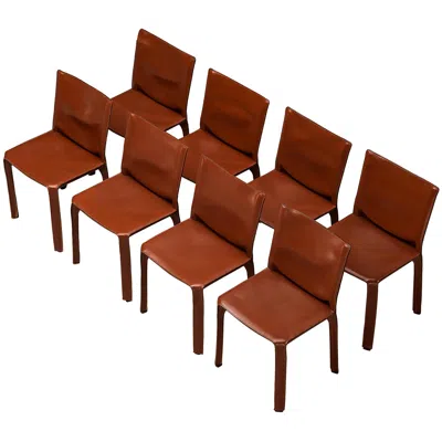 Pre-owned Mario Bellini For Cassina Set Of Eight 'cab' Dining Chairs In Red Brown Leather