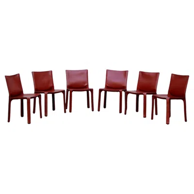 Pre-owned Mario Bellini For Cassina Set Of Six 'cab' Chairs In Red Brown Leather