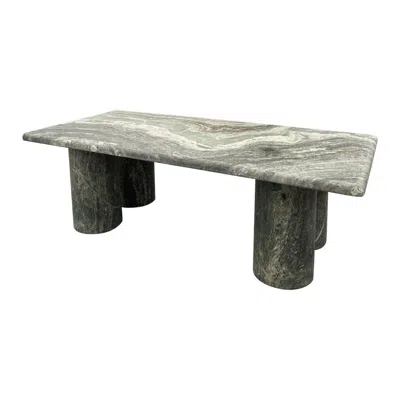 Pre-owned Mario Bellini Green Marble Rectangle Coffee Table With Bellini Style Column Legs