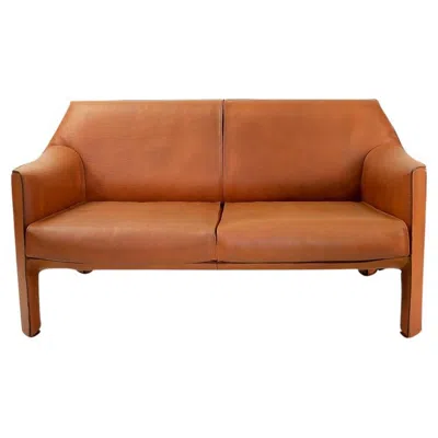 Pre-owned Mario Bellini Italian Mid-century Leather Sofa In China-red By  For Cassina 1970s In Brown