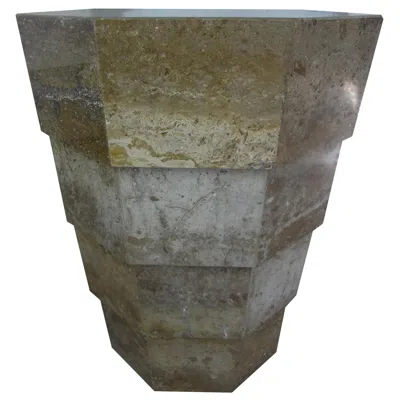 Pre-owned Mario Bellini Italian Modern Stepped Travertine Table Base-pedestal After Angelo Mangiarotti In Gray