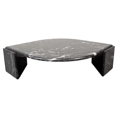 Pre-owned Mario Bellini Italian Postmodern Black Marble Sculptural Coffee Table With Fluted Pedestals