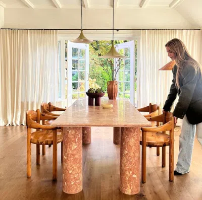 Pre-owned Mario Bellini Large Bellini Style Rectangle Dining Table In Coral Portuguese Travertine In Red