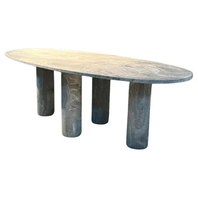 Pre-owned Mario Bellini Large Oval Green Marble Dining Table With Column Legs In The Style Of Bellini