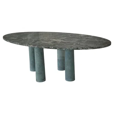 Pre-owned Mario Bellini Large Solid Stone Green Marble Oval Dining Table With Bellini Style Column Legs