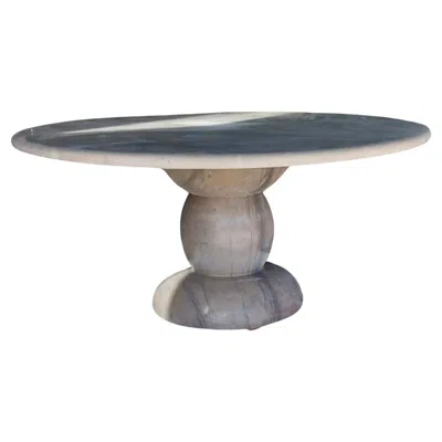 Pre-owned Mario Bellini Large Solid Stone Sculptural Marble Round Outdoor Dining Table In Gray