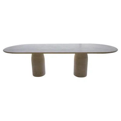 Pre-owned Mario Bellini Large Travertine Oval Dining Table With Bullet Shape Legs By My Habitat Design In Gray