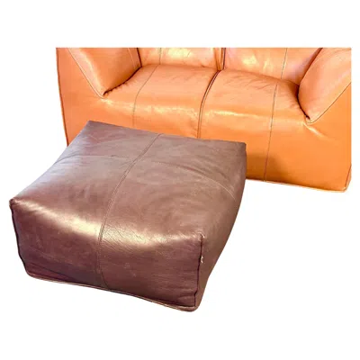 Pre-owned Mario Bellini Le Bambole Leather Pouf Foot Rest Design  1978 For B&b Italia In Orange