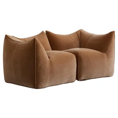 Pre-owned Mario Bellini “le Bambole” Sofa For B&b Italia, Camel Velvet, 1971, Set Of 2 In Brown