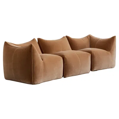Pre-owned Mario Bellini “le Bambole” Sofa For B&b Italia, Camel Velvet, 1971, Set Of 3 In Brown