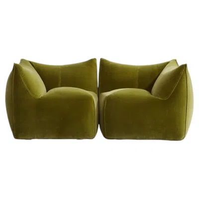 Pre-owned Mario Bellini “le Bambole” Sofa For B&b Italia, Olive Green, 1971, Set Of 2 In Brown