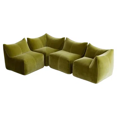 Pre-owned Mario Bellini “le Bambole” Sofa For B&b Italia, Olive Green, 1971, Set Of 4 In Brown