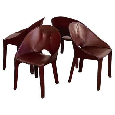 Pre-owned Mario Bellini “lira & Liuto” Chair For Cassina, Bordeaux Leather, 1989, Set Of 4 In Black