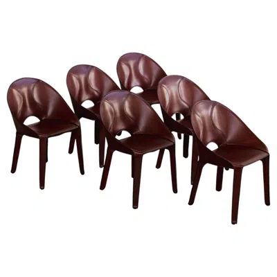 Pre-owned Mario Bellini “lira & Liuto” Chair For Cassina, Bordeaux Leather, 1989, Set Of 6 In Black