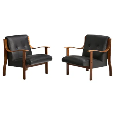 Pre-owned Mario Bellini , Lounge Chairs, Beech, Vinyl, Italy, 1960s In Brown